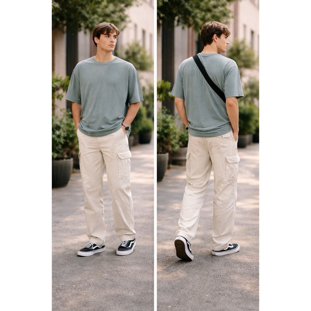 No Boundaries Utility Cargo‎ Pants 28x31 Beige Straight Baggy Leg Workwear